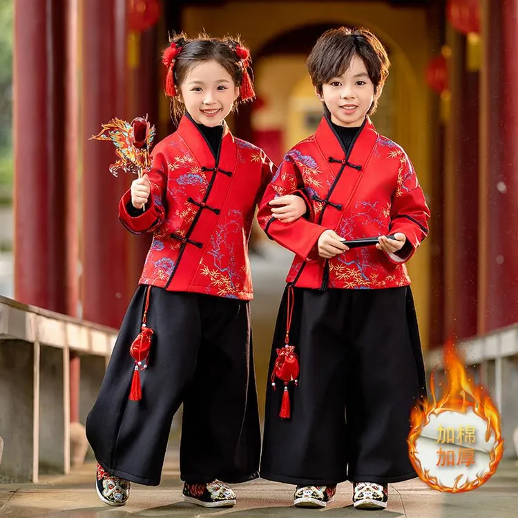 儿童唐装秋冬中国风演出服男汉服古装新中式宝宝周岁礼服套装