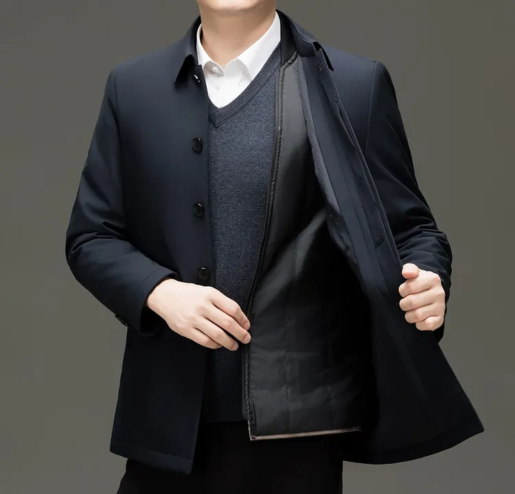 老爺車羽绒服两件套可拆卸活里活面高档男士中青老年加厚保暖上衣