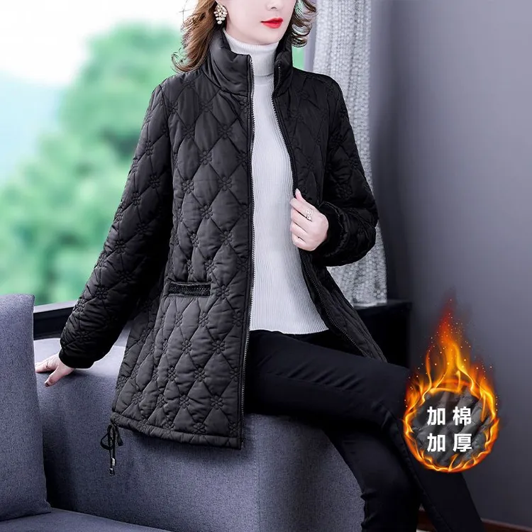 大码女装外套加厚保暖棉衣春装2022新款妈妈中长款棉服棉袄子