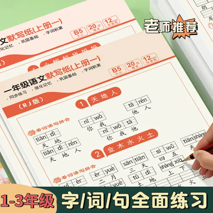 3本装【课本同步】语文默写纸小学1-3年级看拼音写词语生字练字帖