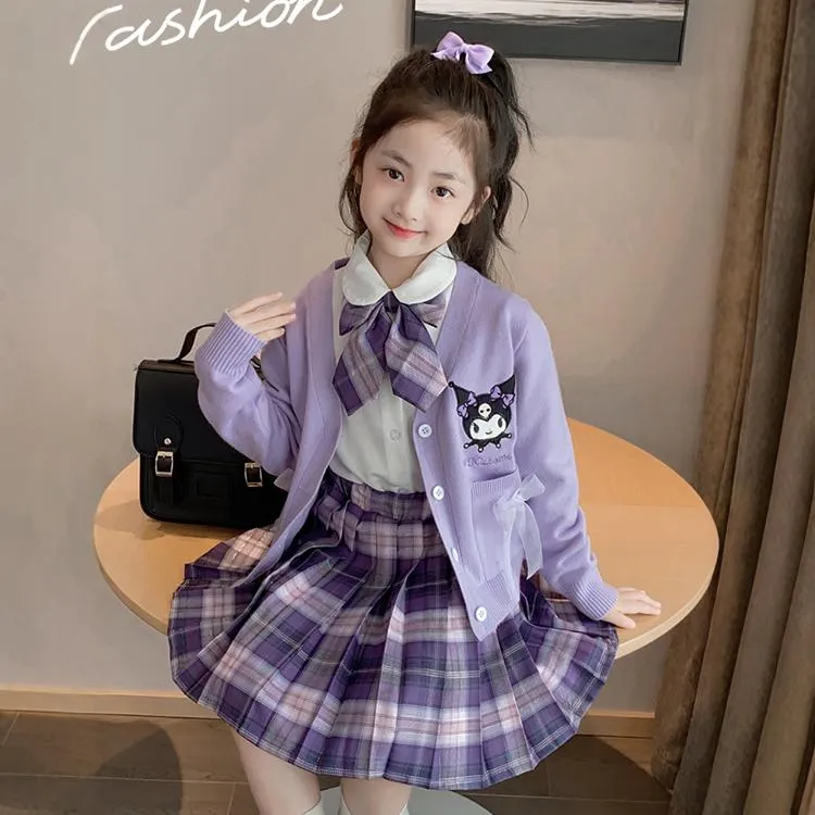 儿童库洛米公主裙原创JK针织开衫三件套制服秋冬女童学生装套装裙