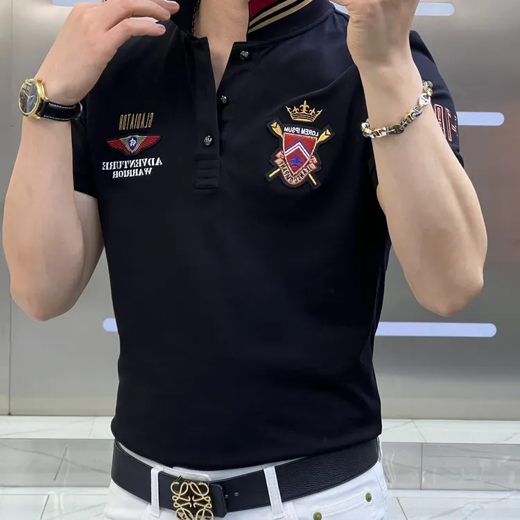 男士工艺3色PO S衫夏季修身翻领时尚潮流休闲夏季修身翻领