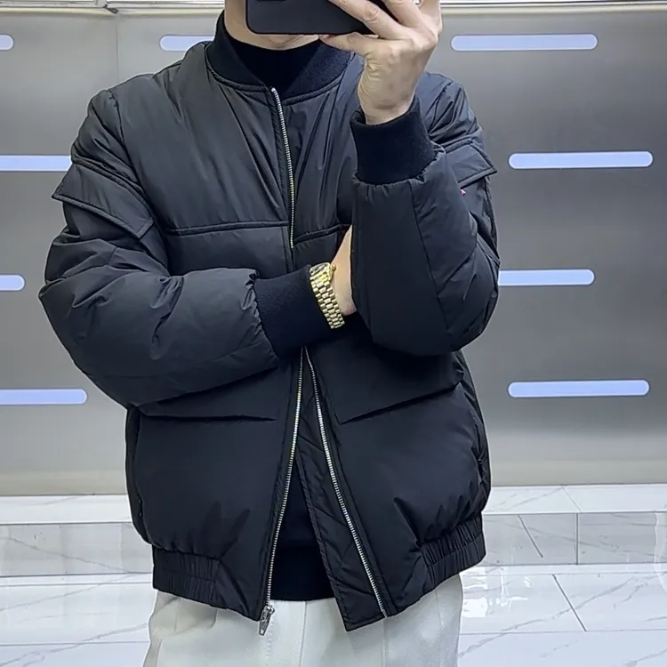 羽绒服保暖收口袖棒球领纯色男士韩版情侣加厚时尚冬装