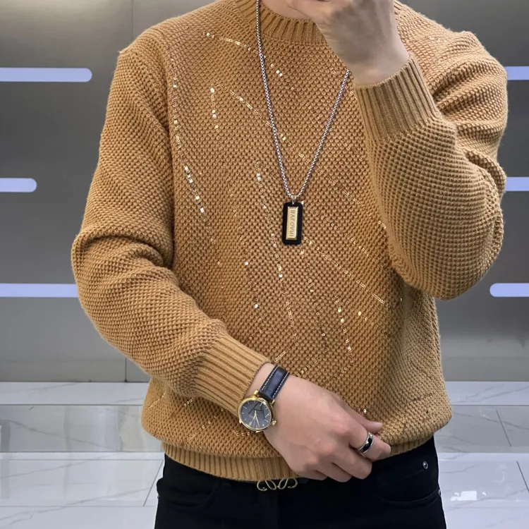 男士冬季福利加厚.五角星亮片圆领时尚百搭潮流羊毛衫网红针织冬.