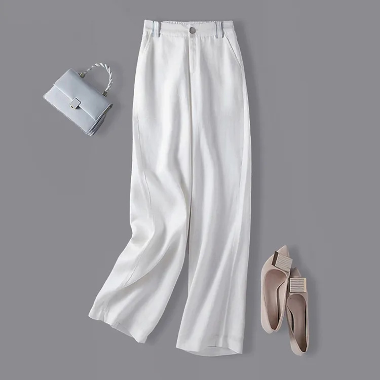 天丝亚麻阔腿裤女士2025夏季爆款休闲高腰显瘦宽松百搭垂感直筒裤