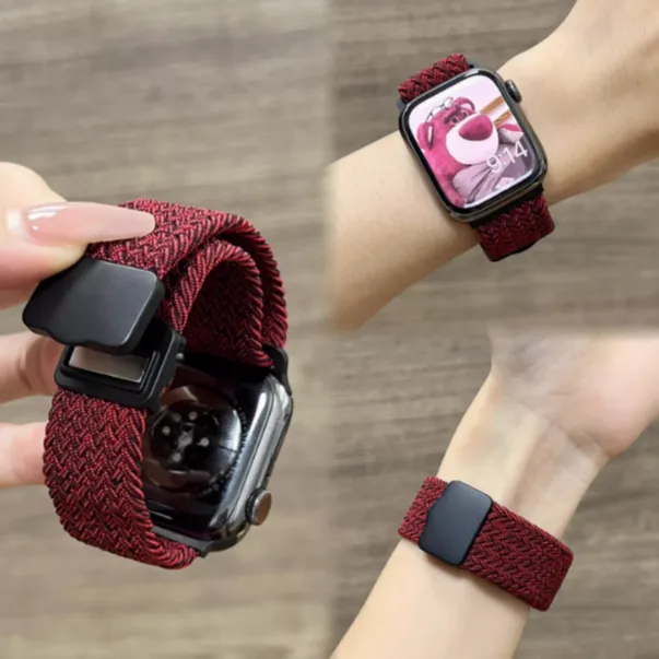 适用iWatchS11舒适透气尼龙编织表带苹果Apple Ultra运动磁吸腕带