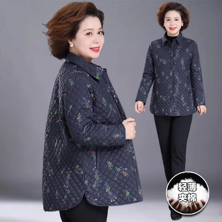妈妈秋装夹棉外套洋气新款奶奶装小棉袄中老年女短款轻薄保暖棉服