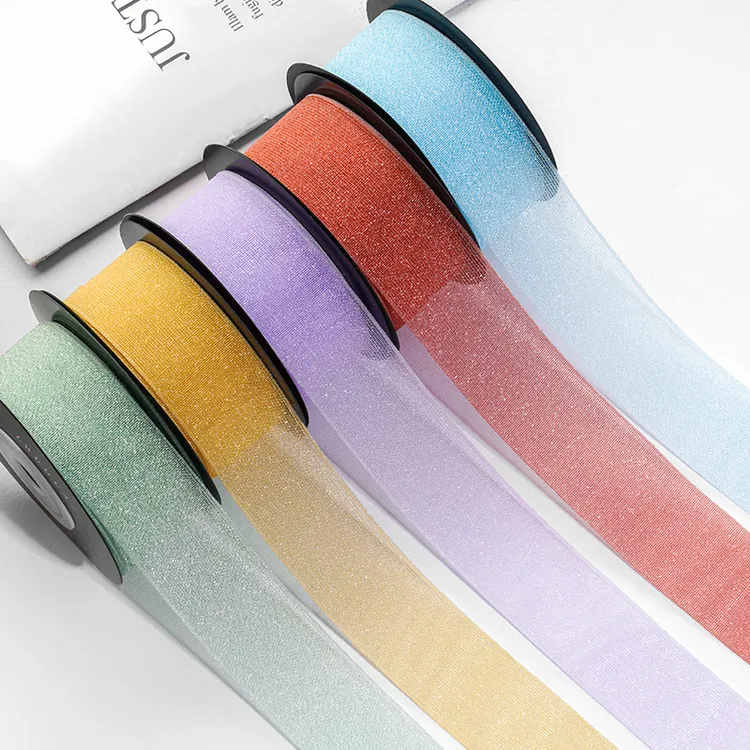 2.5厘米透明亮光纱丝带花束包装球花手工DIY材料蝴蝶结装饰雪纱带