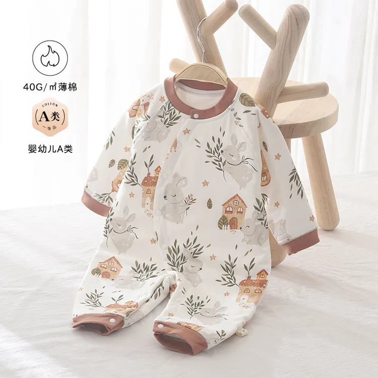 婴儿连体衣秋冬款保暖哈衣40g薄棉爬服新生儿宝宝空气棉外出服