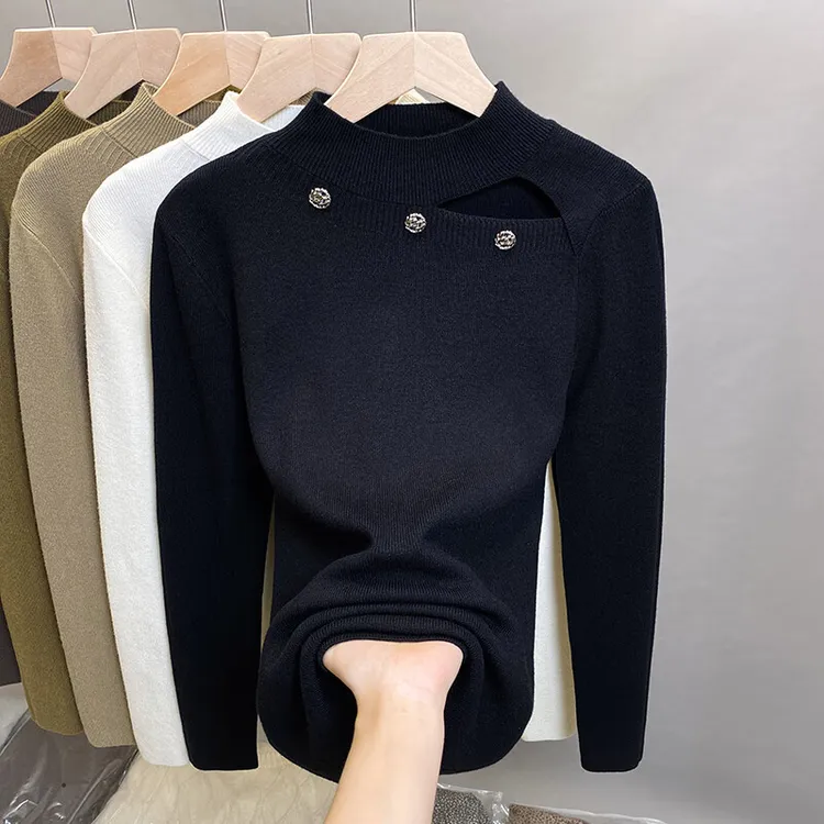 高领毛衣女镂空打底衫2024春秋新款套头外穿针织衫内搭洋气上衣