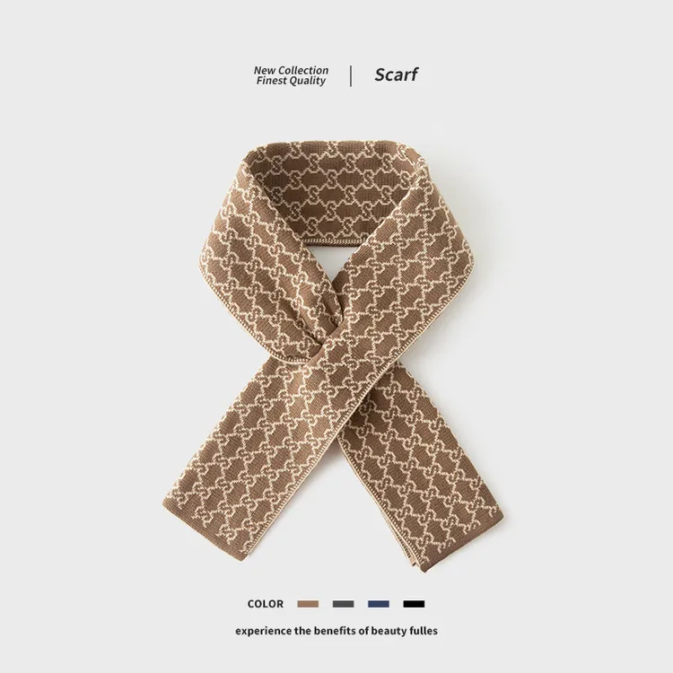 围巾男短款帽子秋冬围脖商务高级百搭护颈交叉巾潮字母轻奢领巾女