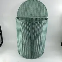 Q11孤品浅绿色半圆形收纳桶手工编织
