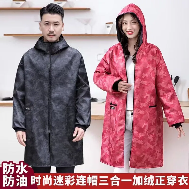 加绒加厚新款时尚厨房成人大人家用防水耐脏长袖工作服罩衣围裙