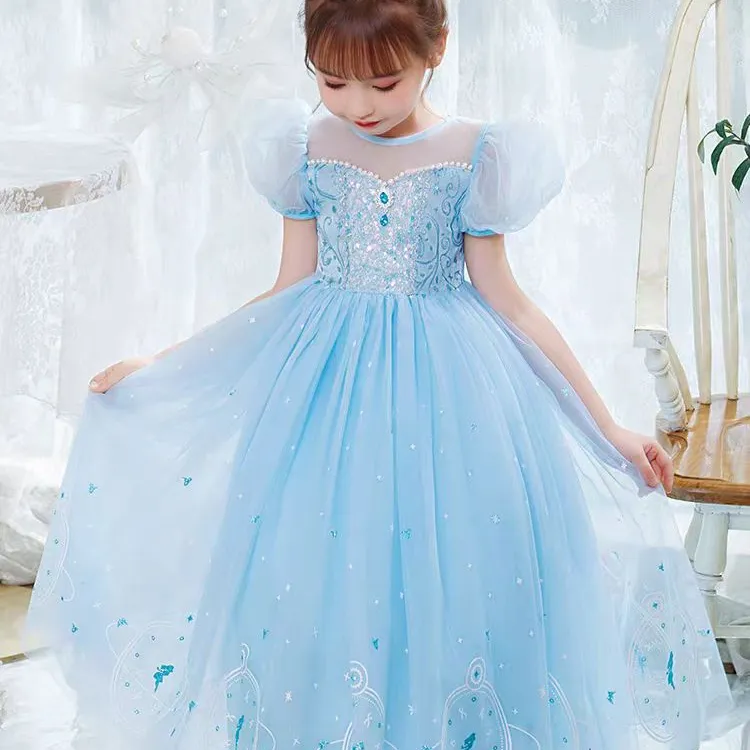 爱莎公主裙女宝夏季新款冰雪奇缘艾莎连衣裙小童高端蓬蓬纱裙