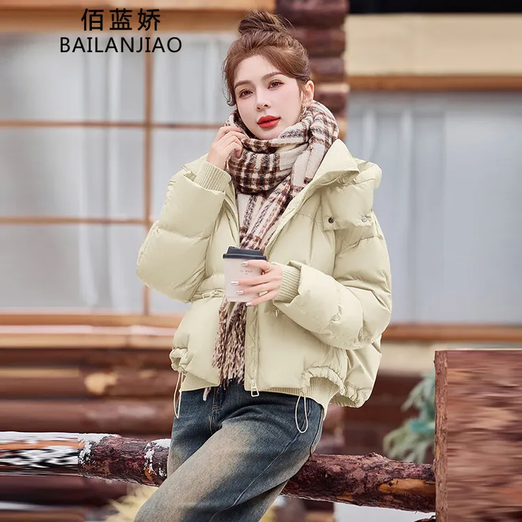 短款羽绒服女2025新款小个子学院风宽松面包服连帽冬季白鸭绒外套