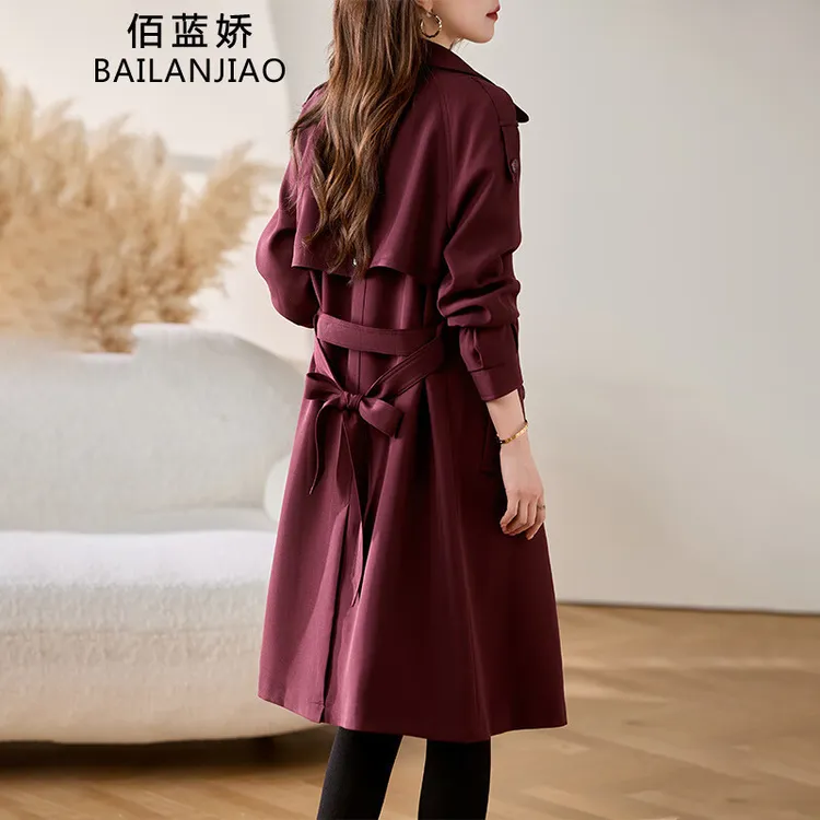 安可拉红风衣女中长款2025春秋新款气质修身中长款英伦风大衣外套