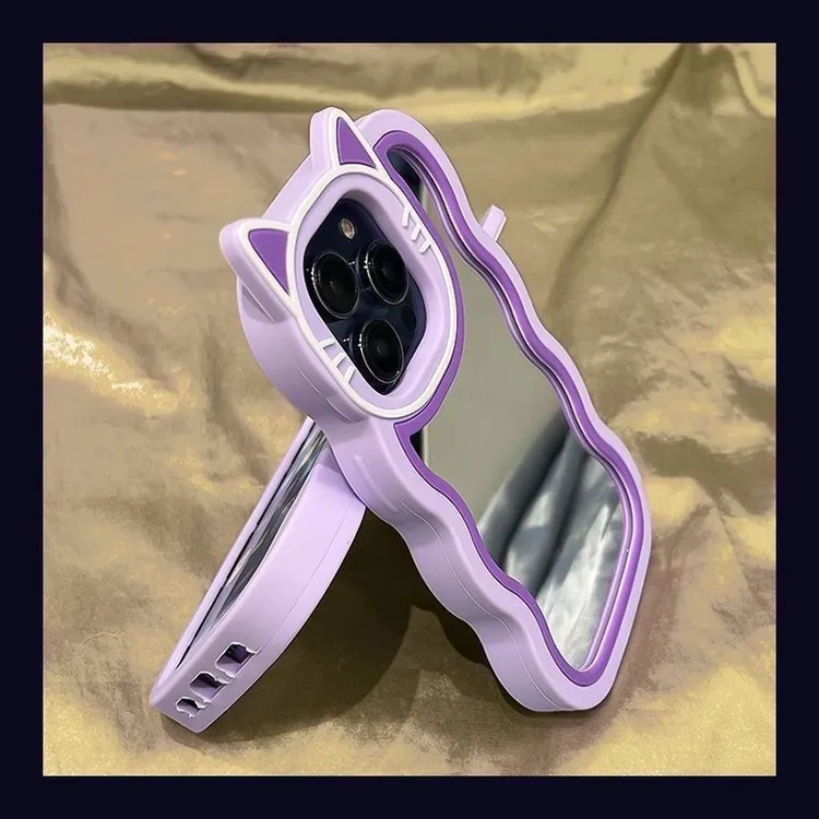 补妆镜苹果15Pro手机壳猫咪波浪14全包苹果12硅胶13promax保护套