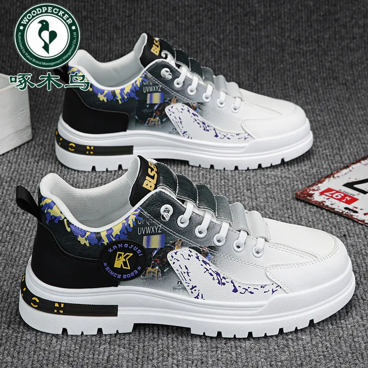 啄木鸟男鞋2025春季新款潮流百搭休闲青少年厚底内增高运动潮鞋