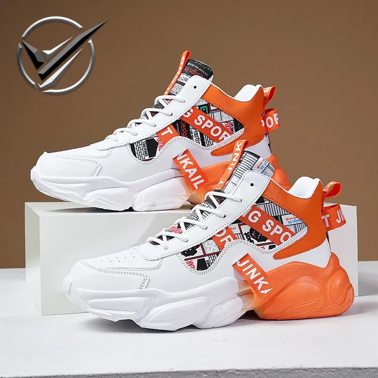 大码男鞋新款时尚休闲情侣款老爹鞋高帮运动款厚底舒适跑步鞋潮流