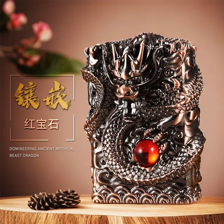 浮雕重盔甲神龙戏珠五面3D复古煤油砂轮打火机收藏级男士创意礼物
