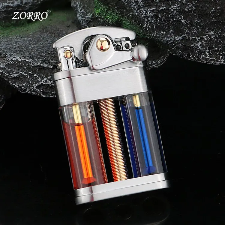 ZORRO佐罗透明仓煤油打火机摇臂双油仓高颜值花式打火机网红礼物