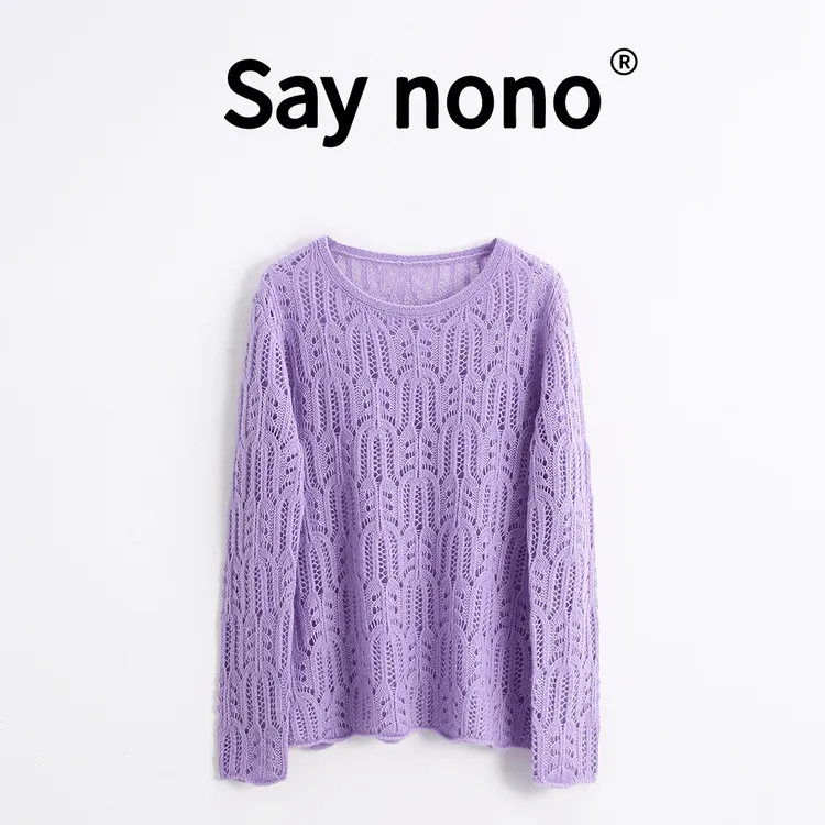懒猫nono│Saynono 镂空扭花＿圆领羊荣长袖宽松针织上衣 -T24058