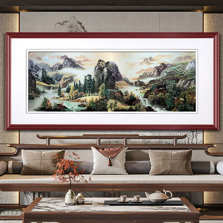 苏绣客厅挂画纯手工刺绣苏绣成品挂画 客厅 苏州刺绣山水景秀河山