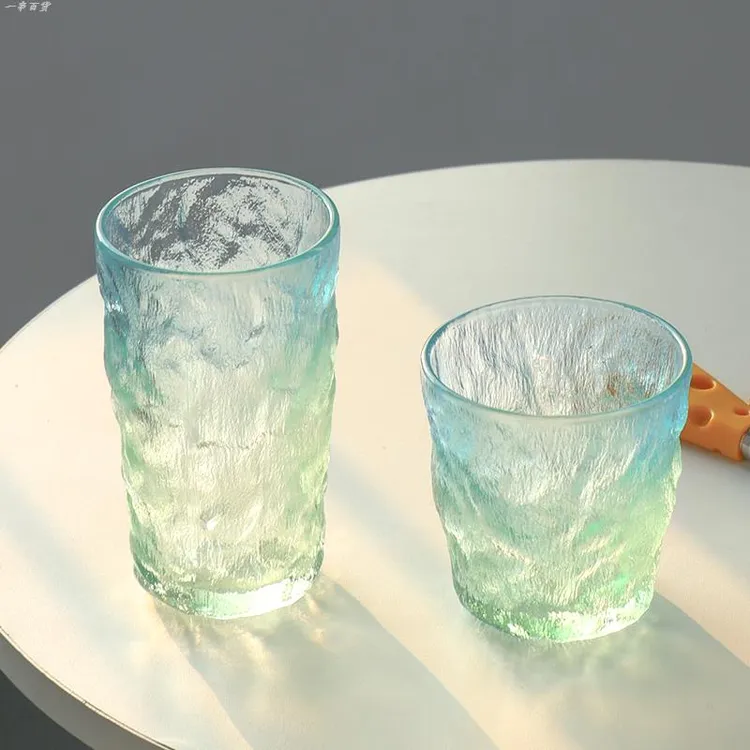ins风渐变冰川纹玻璃杯网红杯子 家用咖啡杯气泡水杯啤酒杯牛奶杯