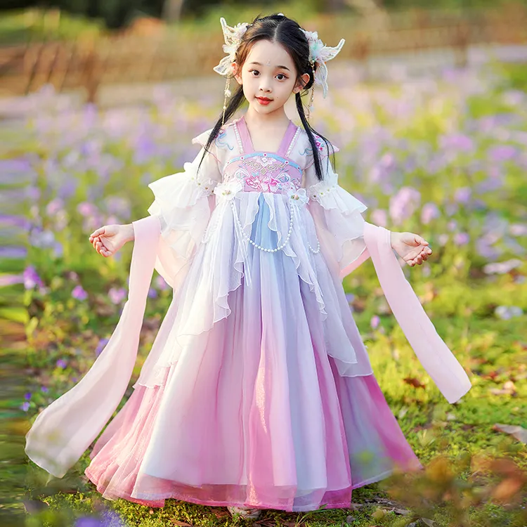 99357女童汉服古装新中式超仙女儿童装连衣裙小女孩中秋国风裙子