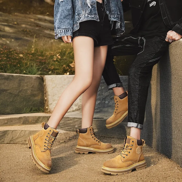 骆斑步2024秋冬新款情侣真皮高帮时尚休闲马丁靴男款英伦风大黄靴