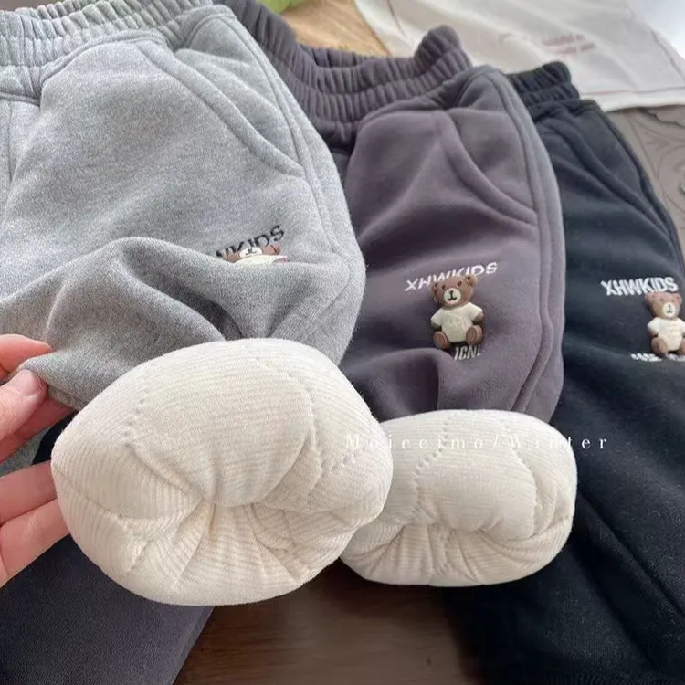 儿童加厚棉裤冬季男女童三层加绒一条过冬中小童外穿特厚休闲裤子