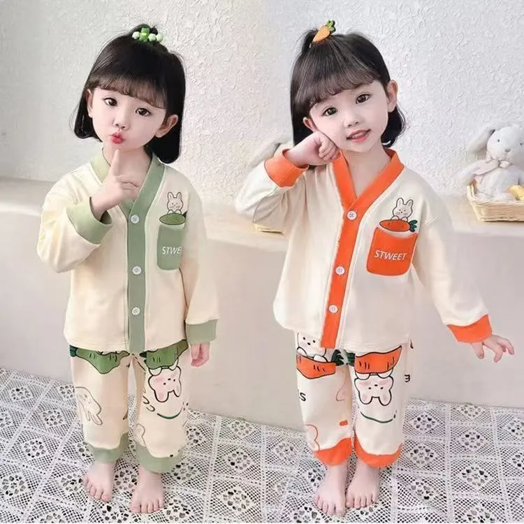 女宝宝新款春秋装2025年女童韩版洋气家居服套装小女孩睡衣俩件套