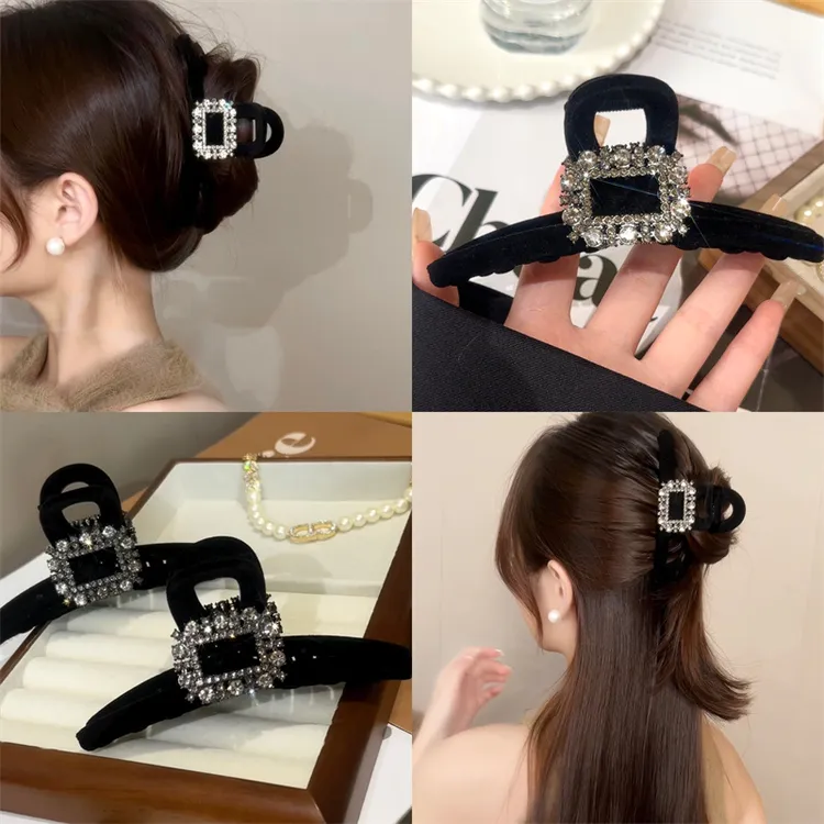 秋冬复古黑色丝绒大号抓夹优雅高端盘发夹女后脑勺鲨鱼夹气质头饰