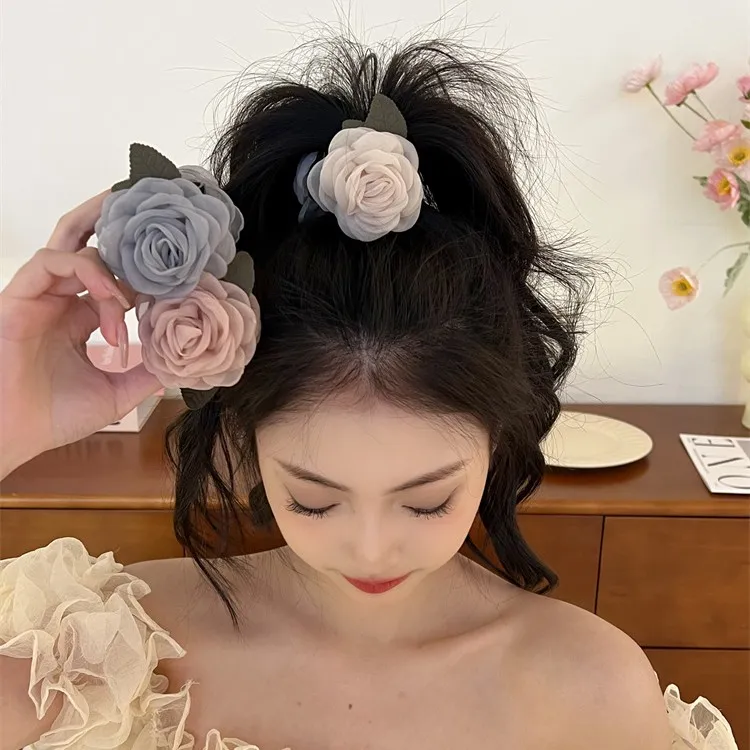 超仙网红玫瑰抓夹精致盘发鲨鱼夹高级感发夹女2024新款后脑勺发饰