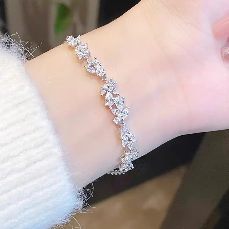 925银合成锆石手链 紫藤花女轻奢小众气质百搭甜美精致满钻可调节