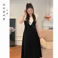 楠序源子微胖女装 微胖显瘦时尚感娃娃领高贵气质连衣裙女YZ31589