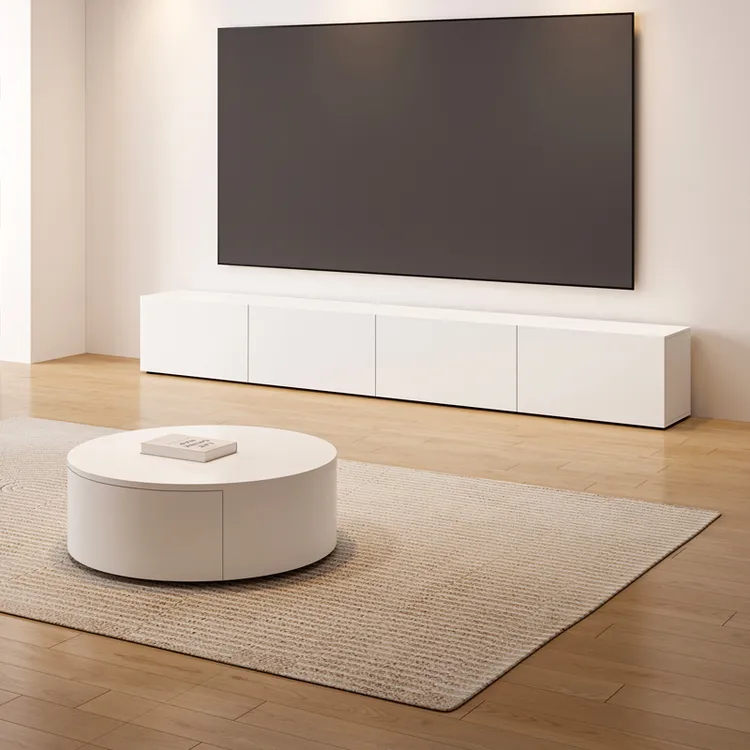 白色电视柜北欧实木小户型电视柜茶几组合现代简约奶油风电视柜