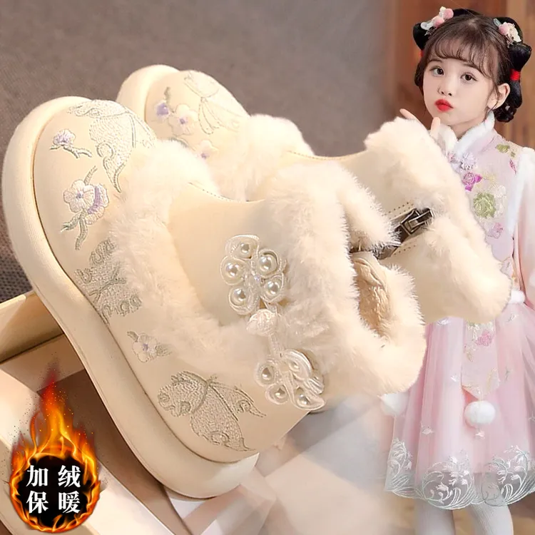 汉服鞋女童2025新款冬季儿童时尚国风棉鞋女孩宝宝加绒保暖绣花鞋
