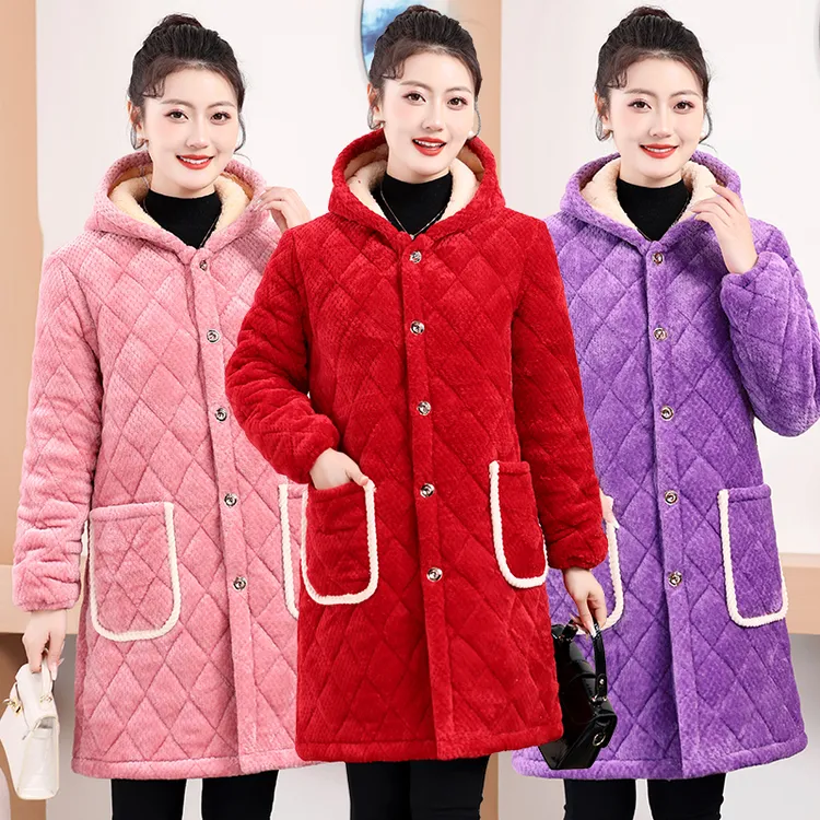 中老年女装加绒加厚罩衣妈妈装冬季外套老年人保暖棉衣外穿家居服