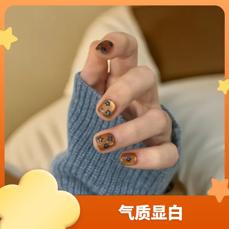甜美风小花朵学生美甲贴片手工穿戴甲30片可拆卸女指甲片成品
