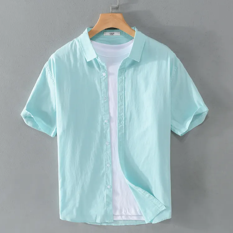 夏季男装休闲短袖牛津纺衬衫舒适青年薄款纯色全棉简约上衣男306