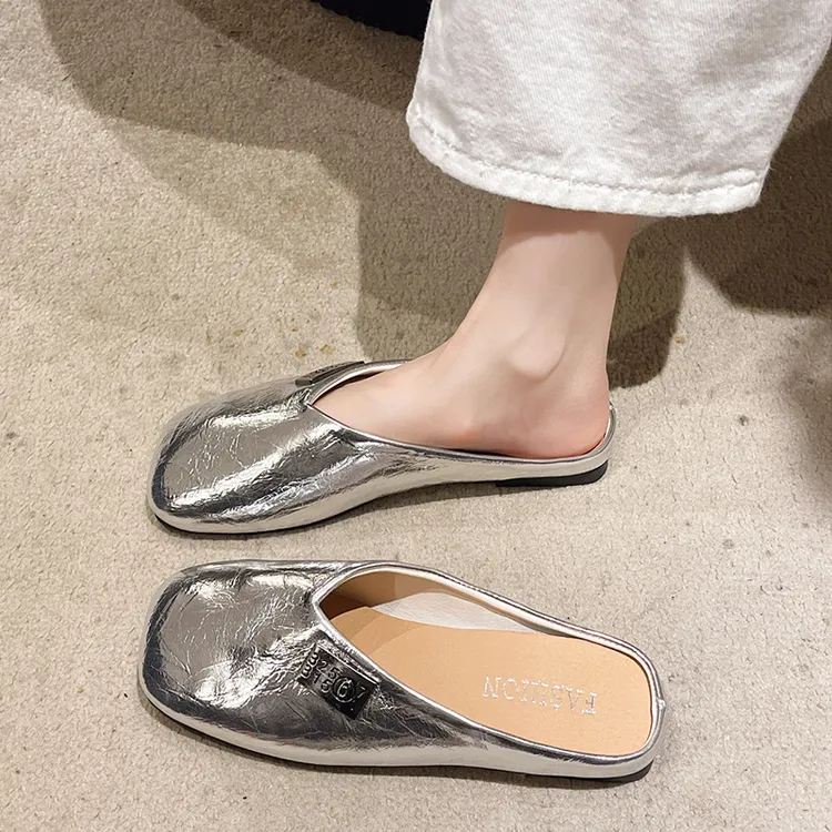 平底包头半拖鞋女士2024夏季新款高级感一脚蹬百搭懒人孕妇凉拖鞋