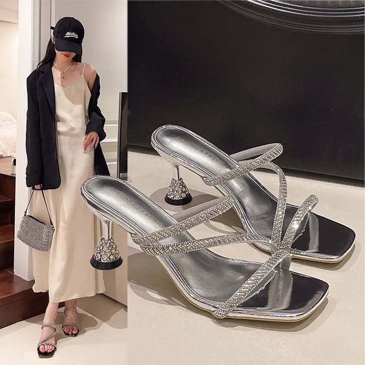 法式水钻凉拖鞋女夏季外穿时尚2024新款绝美配裙子性感细高跟凉鞋