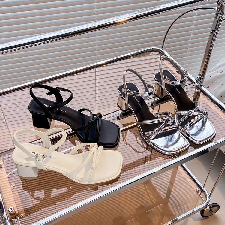 仙女风露趾凉鞋2024夏季新款时尚法式小众粗跟方头细带罗马凉鞋女