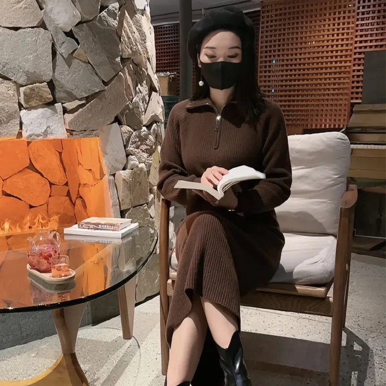 【卡布奇诺】重磅羊毛通勤针织连衣裙秋冬慵懒风显瘦长裙时尚气质