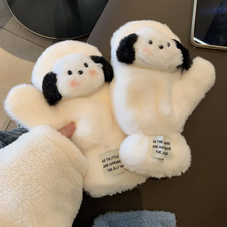 可爱帕帕狗手套男女情侣加厚加绒骑车防寒学生冬天保暖柔软棉手套