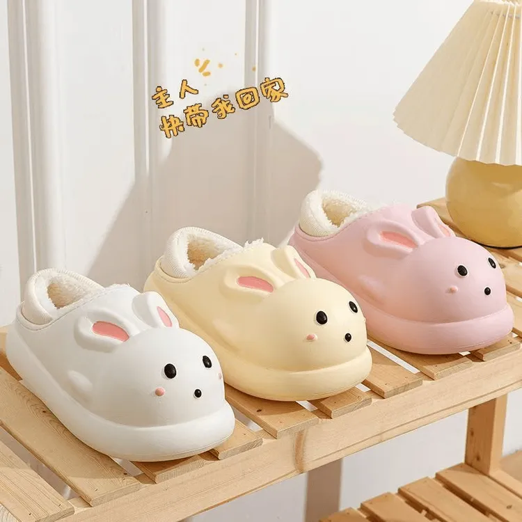 防水棉拖鞋女款秋冬季居家室内加绒加厚保暖可爱毛绒棉拖鞋外穿女