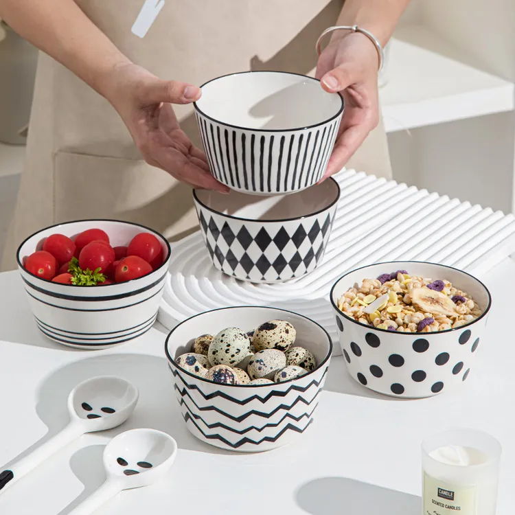 赫本风米饭碗高级陶瓷釉下彩家用情侣吃饭碗精致高颜值简约加厚