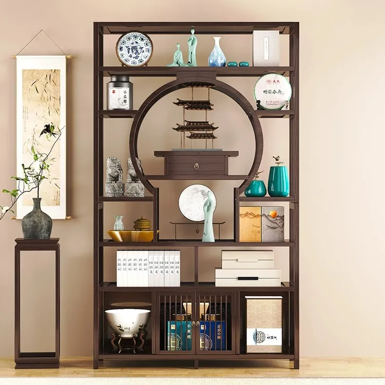 多宝阁博古架实木摆件收纳柜中式复古茶室茶柜茶叶置物架氛围布置