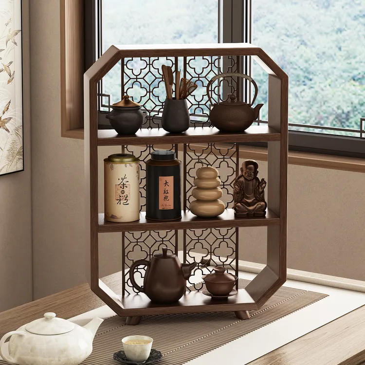 新中式桌面博古架实木小型茶架子茶壶置物架茶杯茶叶展示架茶具架